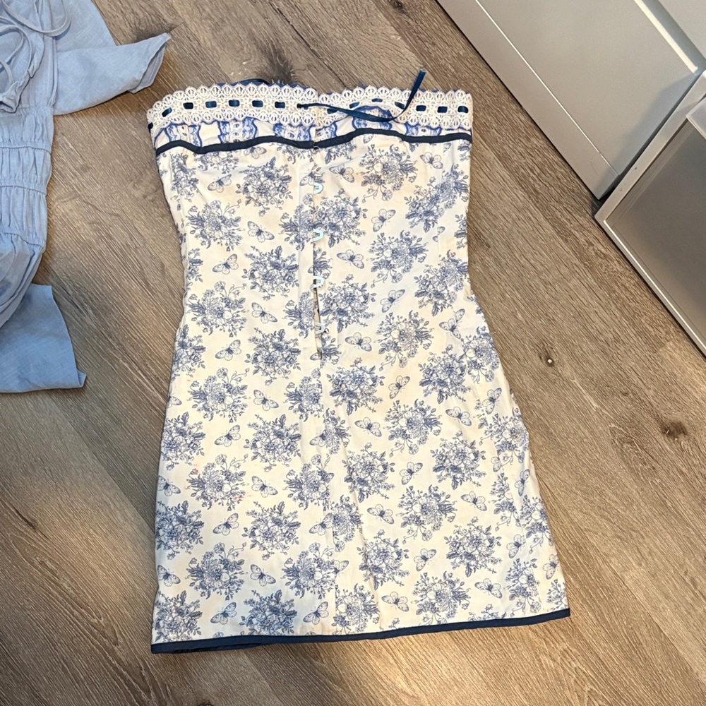 With Jean Blue and White Floral Dress